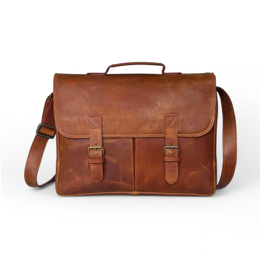 Classic Brown Leather Laptop Bag – Timeless Style & Function