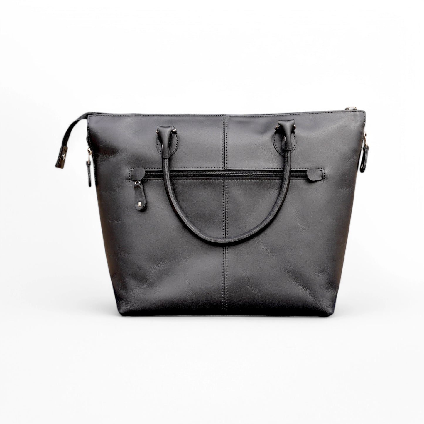 black leather tote hand bag
