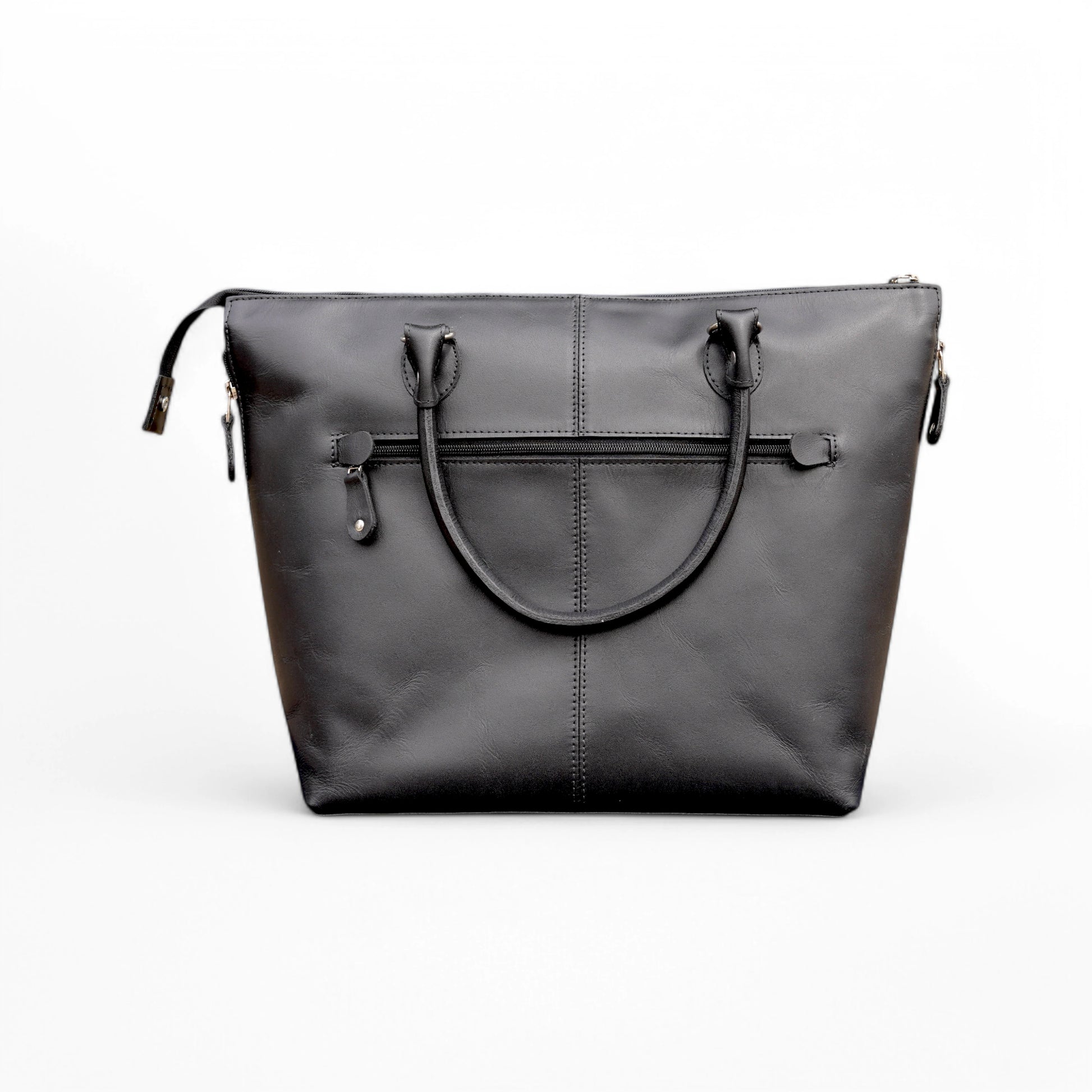 black leather tote hand bag