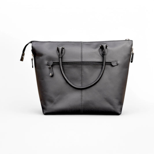 black leather tote hand bag