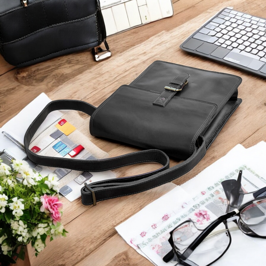 Sleek & Stylish Leather Black Crossbody Bag – Eastern Hides