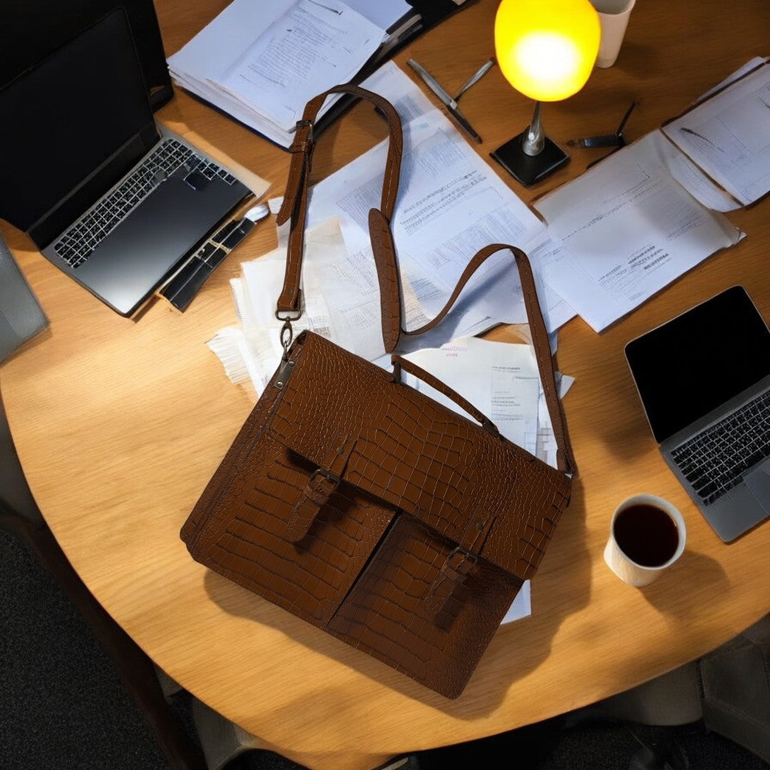 Crocodile Leather Messenger Bag – Stylish & Durable for Men
