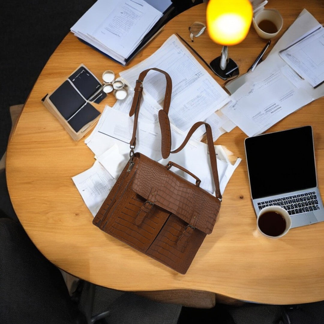 Crocodile Leather Messenger Bag – Stylish & Durable for Men